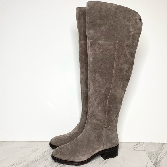 New! Vince Camuto Jorshie Gray Suede Wide Calf Over The Knee Boot 7 1/2 M - Picture 1 of 16